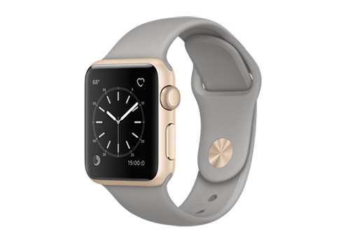 Купить Apple Watch Series 1, 38 мм, корпус из золотистого алюминия,  спортивный ремешок цвета «серый камень» в каталоге магазина re:Store -  цена, описание и характеристики, фотографии - Москва