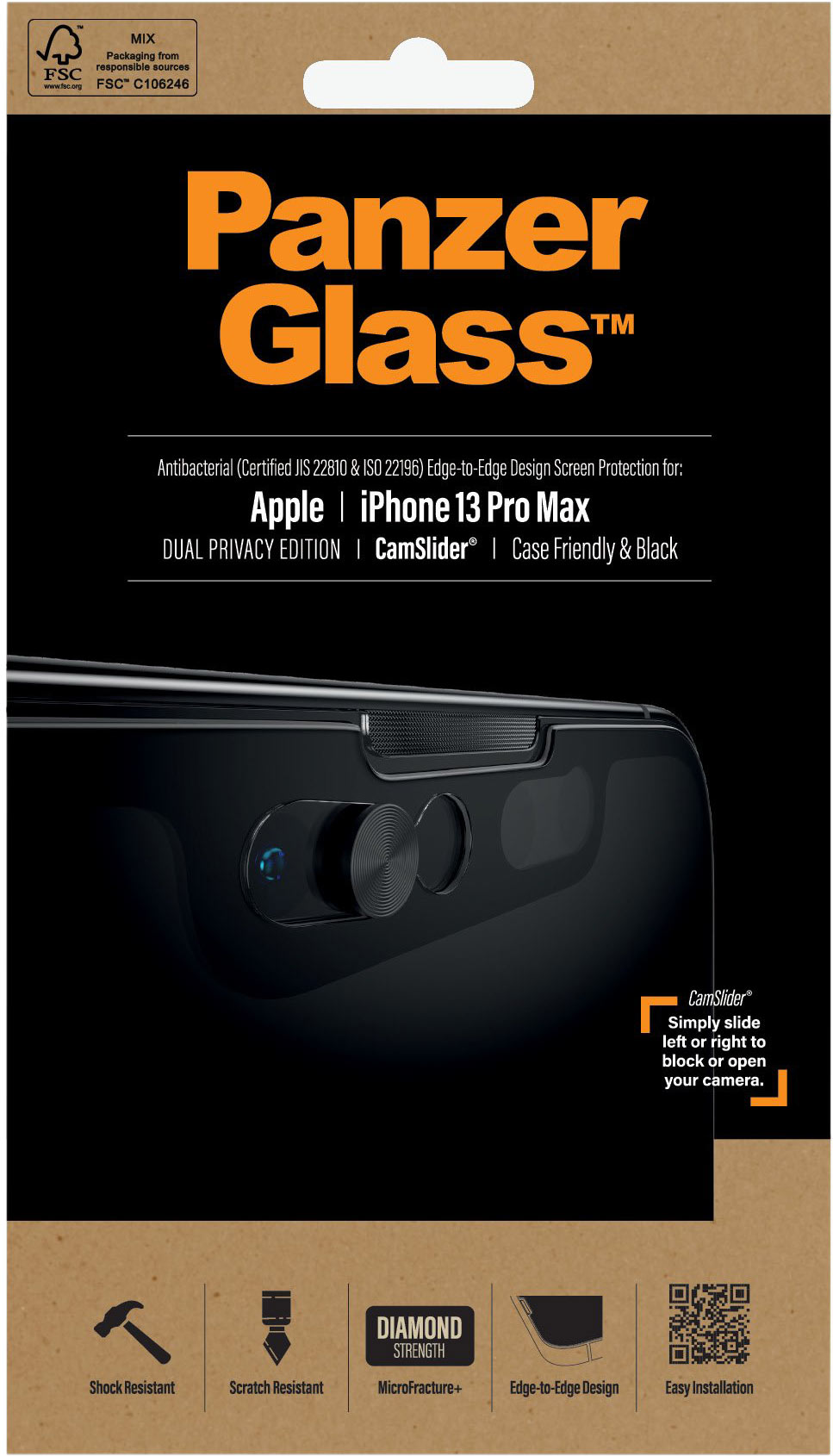 Стекло защитное PanzerGlass CamSlider Privacy для iPhone 13 Pro Max, черный